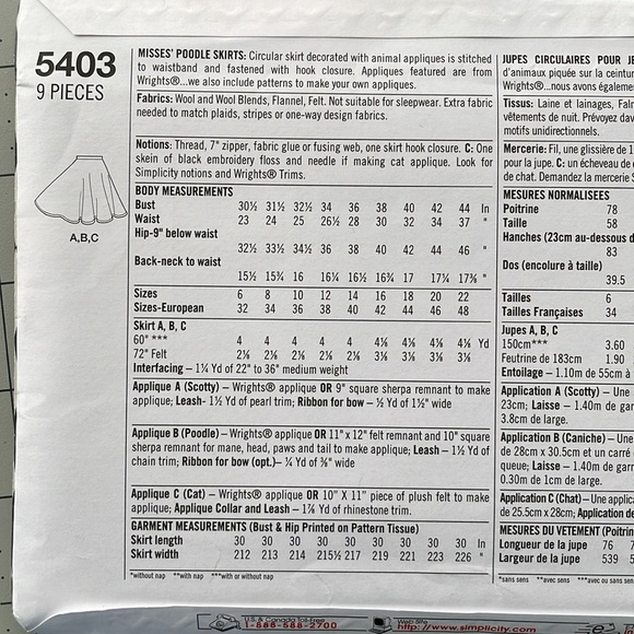 Simplicity 5403, sewing costume pattern, fifties, retro poodle skirt, size 6-12 - Picture 4 of 7